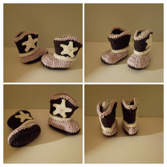 Handmade Crochet Baby Girl Pink Cowgirl Booties 0-3 Months - Picture 2 of 2